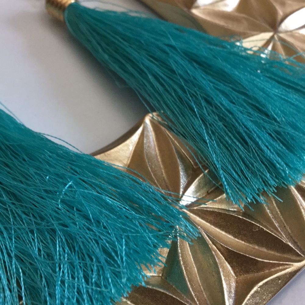 5/$25 TEAL TASSLE EARRINGS - Picture 3 of 3